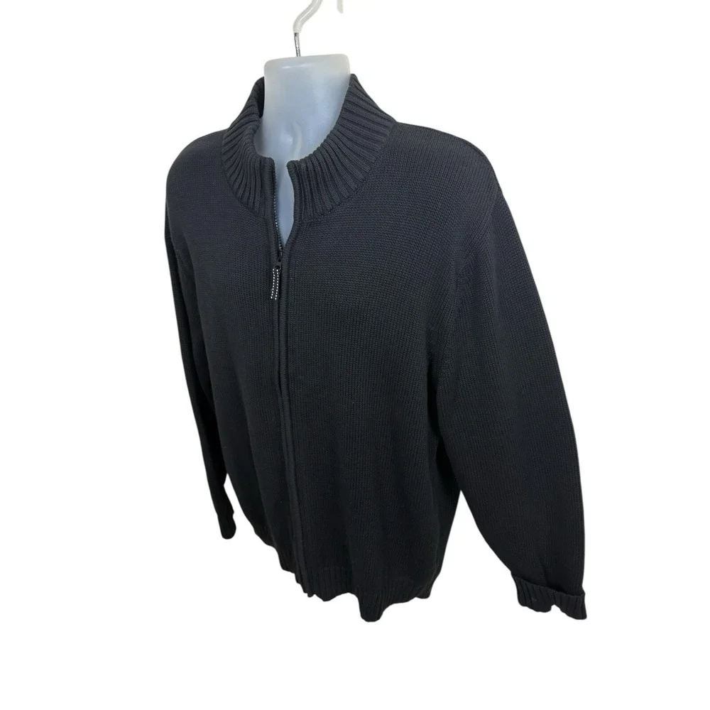 Lands End Cardigan Mens Size Large Navy Full Zip 100% Wool‎ Minimalist Classic